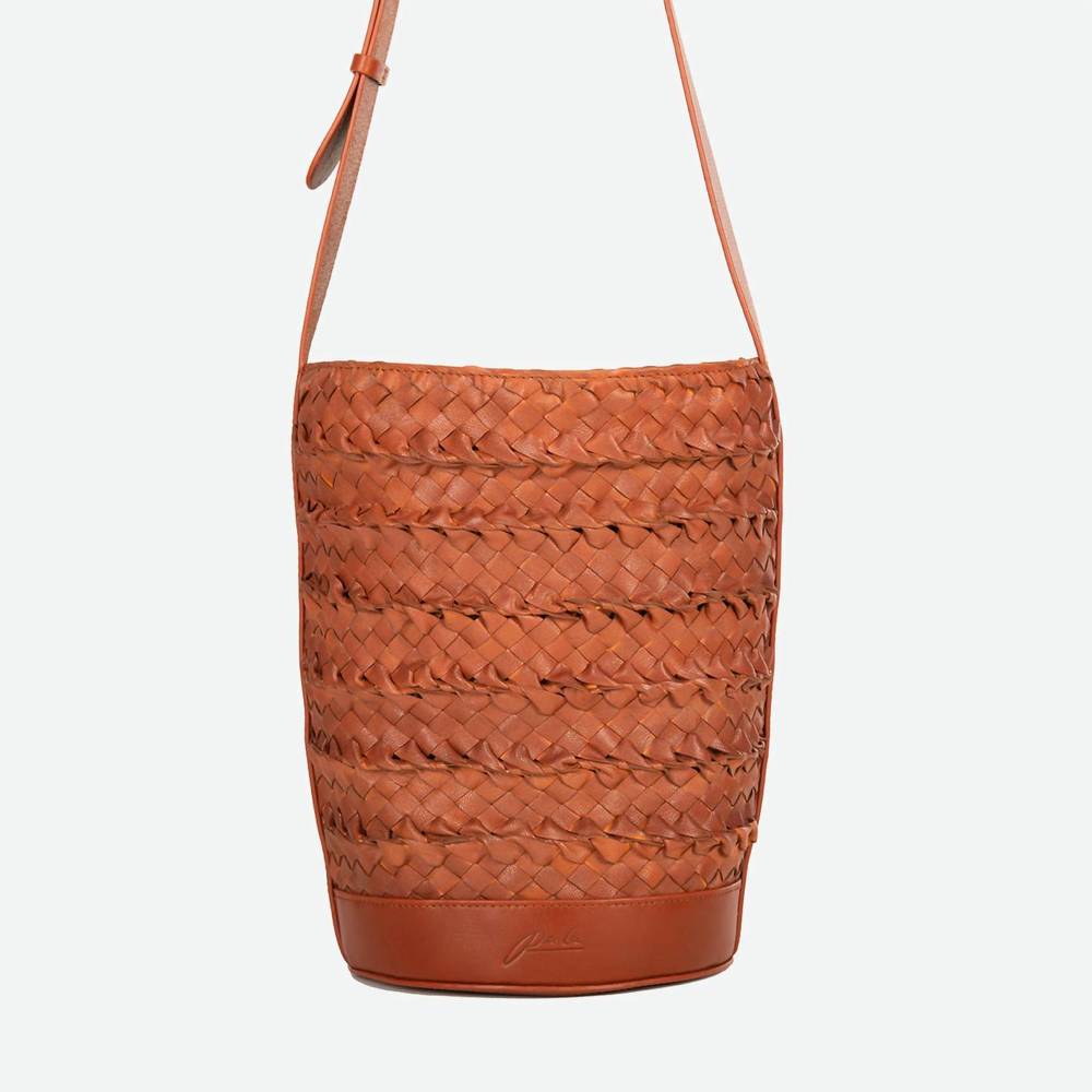 NEW PER LEI NEW YORK women's emery woven bucket bag in chestnut - Picture 5 of 6